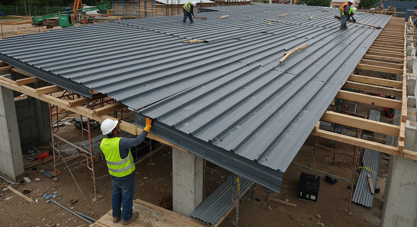 Монтаж кровли из стального профнастила