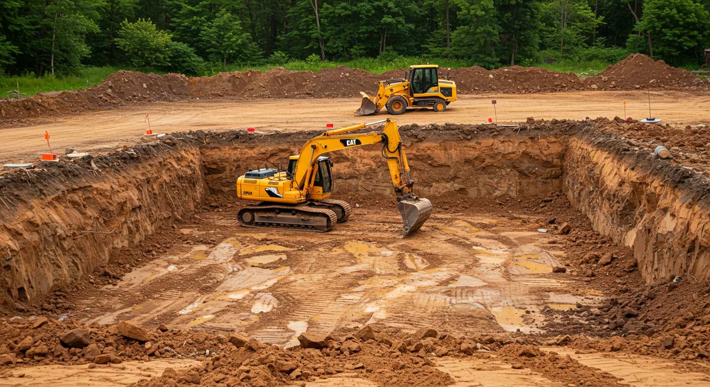 Разработка котлованов бульдозерами в плотных грунтах
