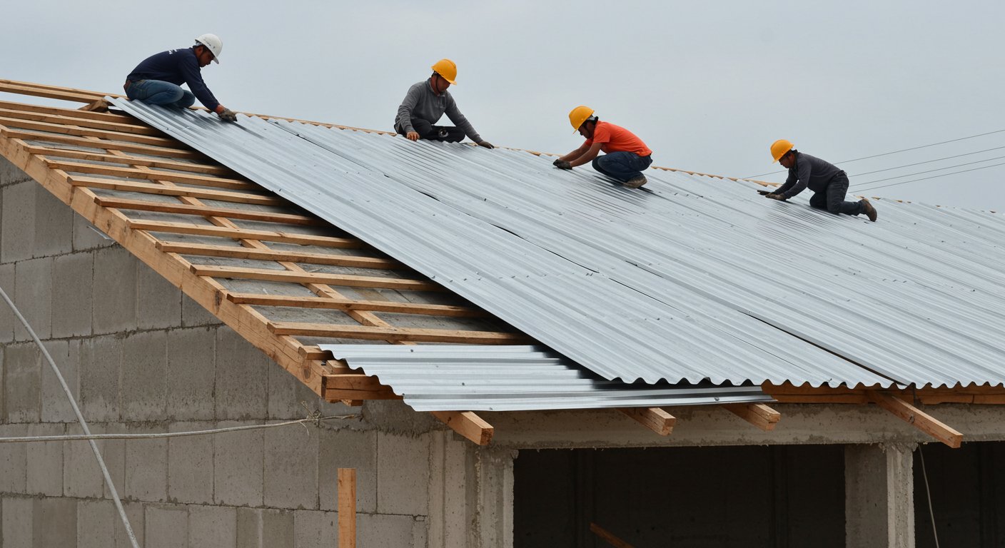 Монтаж кровли из оцинкованного профнастила