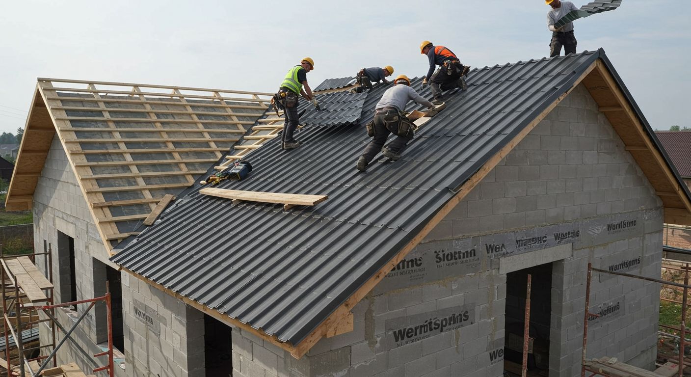 Монтаж кровли из профнастила с полиэстеровым покрытием