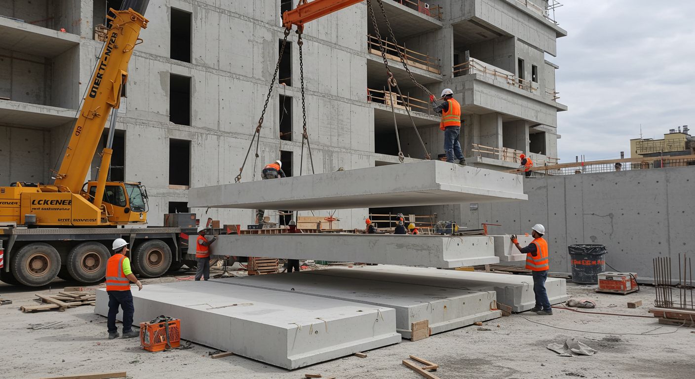 Монолитная балконная плита во время строительства