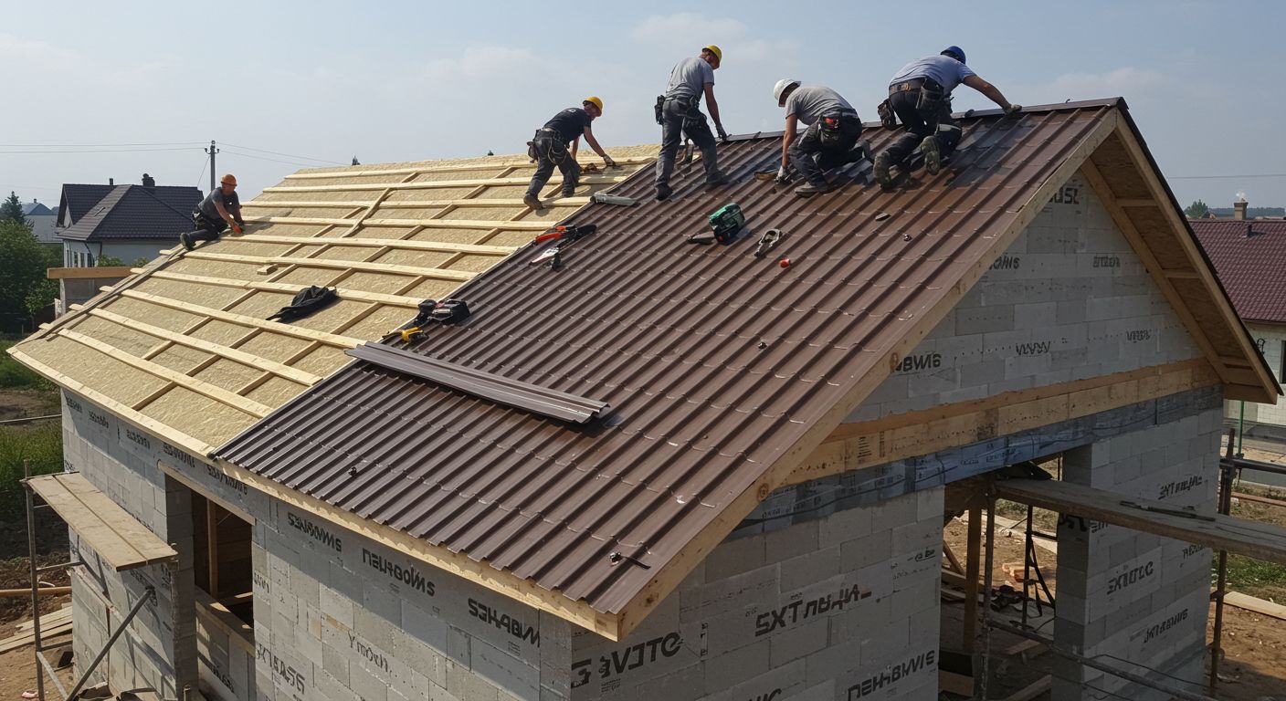 Профессиональный монтаж кровли из профнастила с полиэстеровым покрытием Монтаж кровли из профнастила с полиэстеровым покрытием