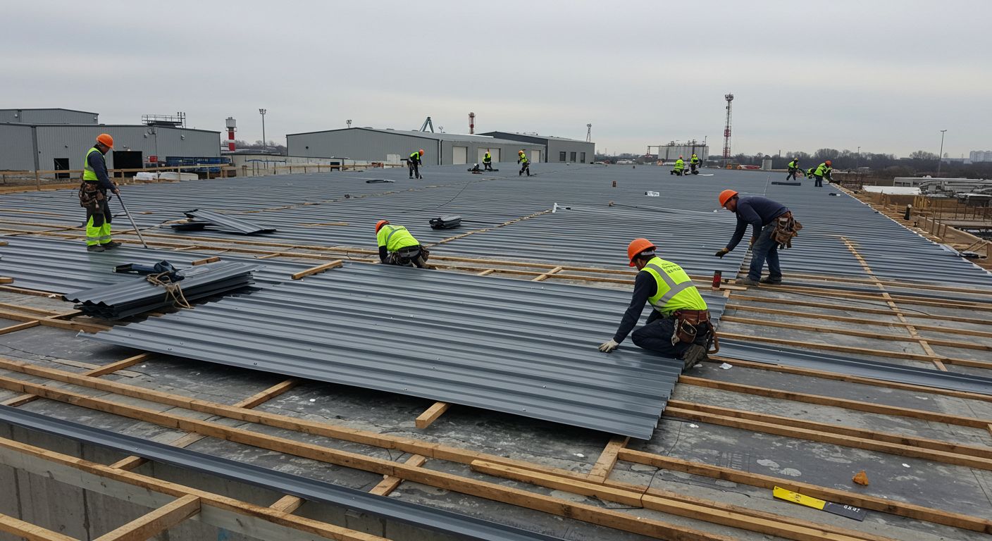 Монтаж кровли из профнастила для коммерческих объектов