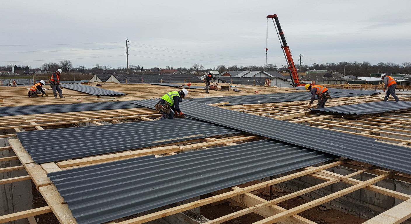 Монтаж кровли из профнастила для коммерческих зданий