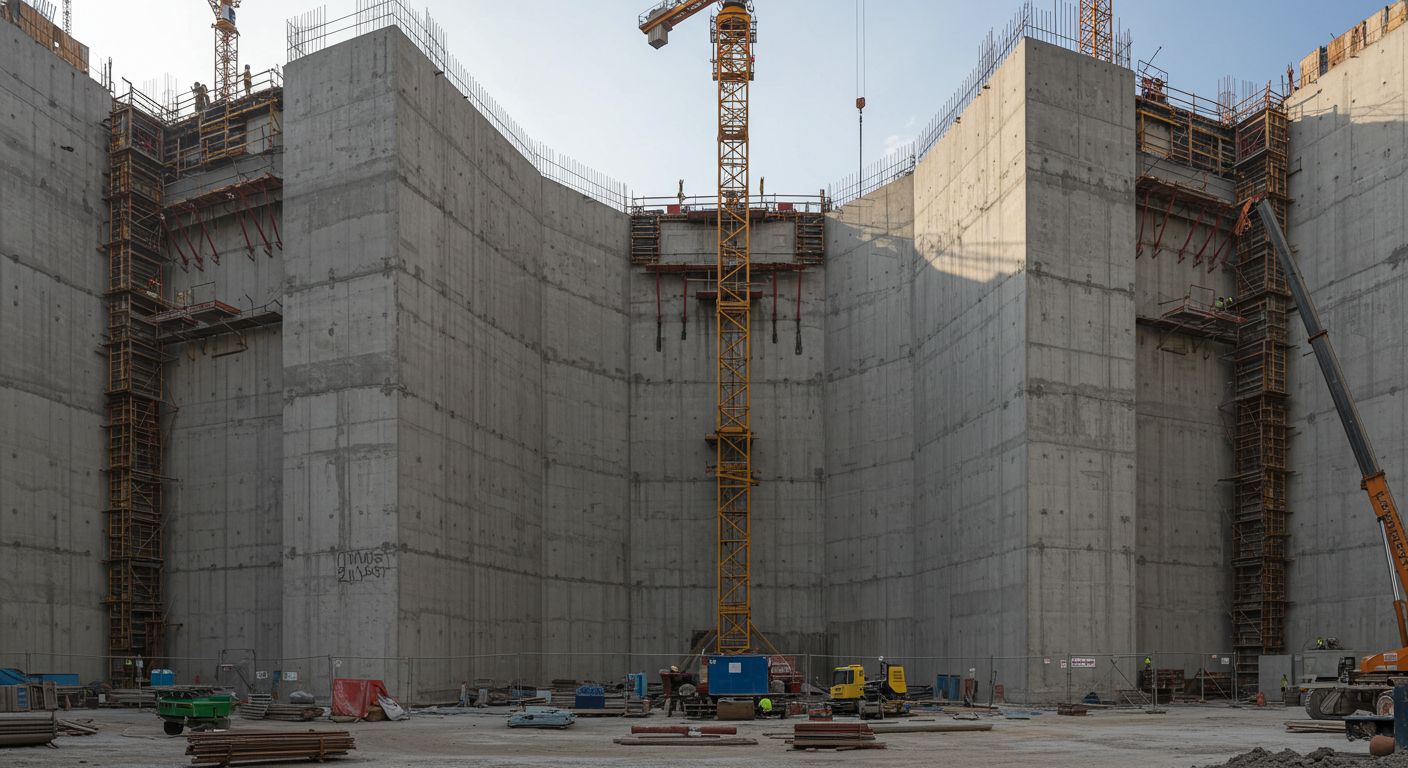 Монолитные несущие стены Монолитные несущие стены на строительной площадке