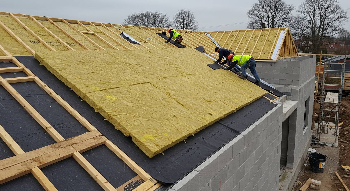 Монтаж рубероида и изоляционных материалов на кровле