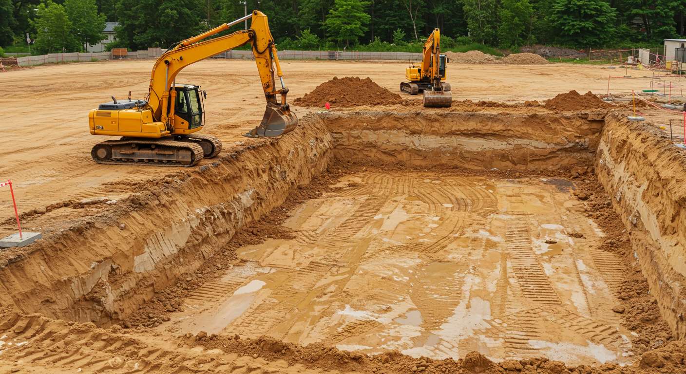 Разработка котлованов фронтальными погрузчиками в песчаном грунте