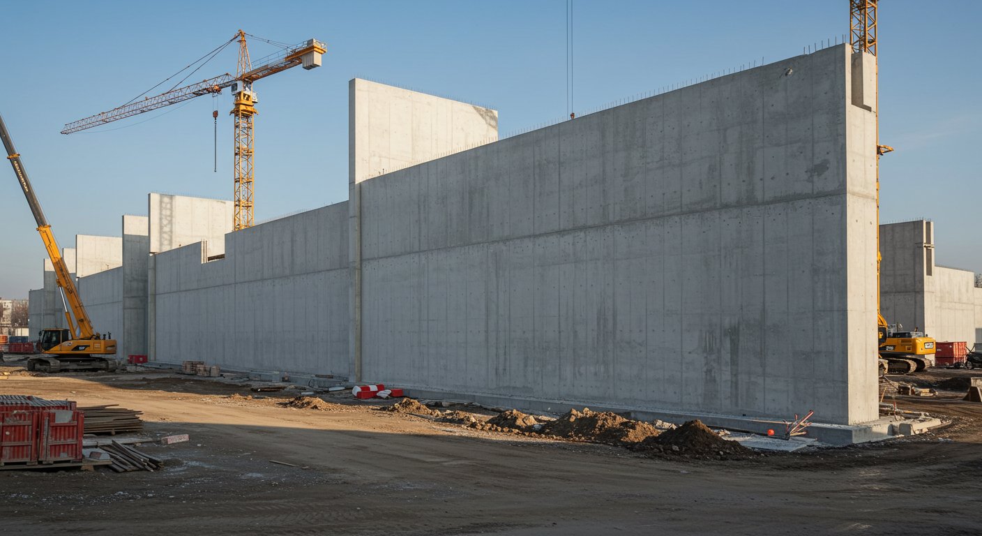 Монолитные фасадные стены на строительной площадке