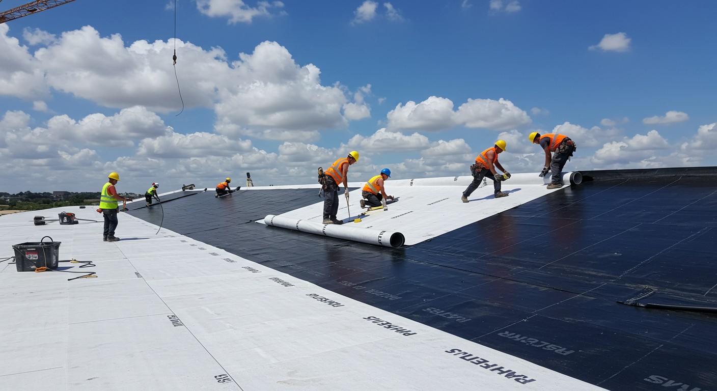 Монтаж самоклеящегося мягкого кровельного покрытия