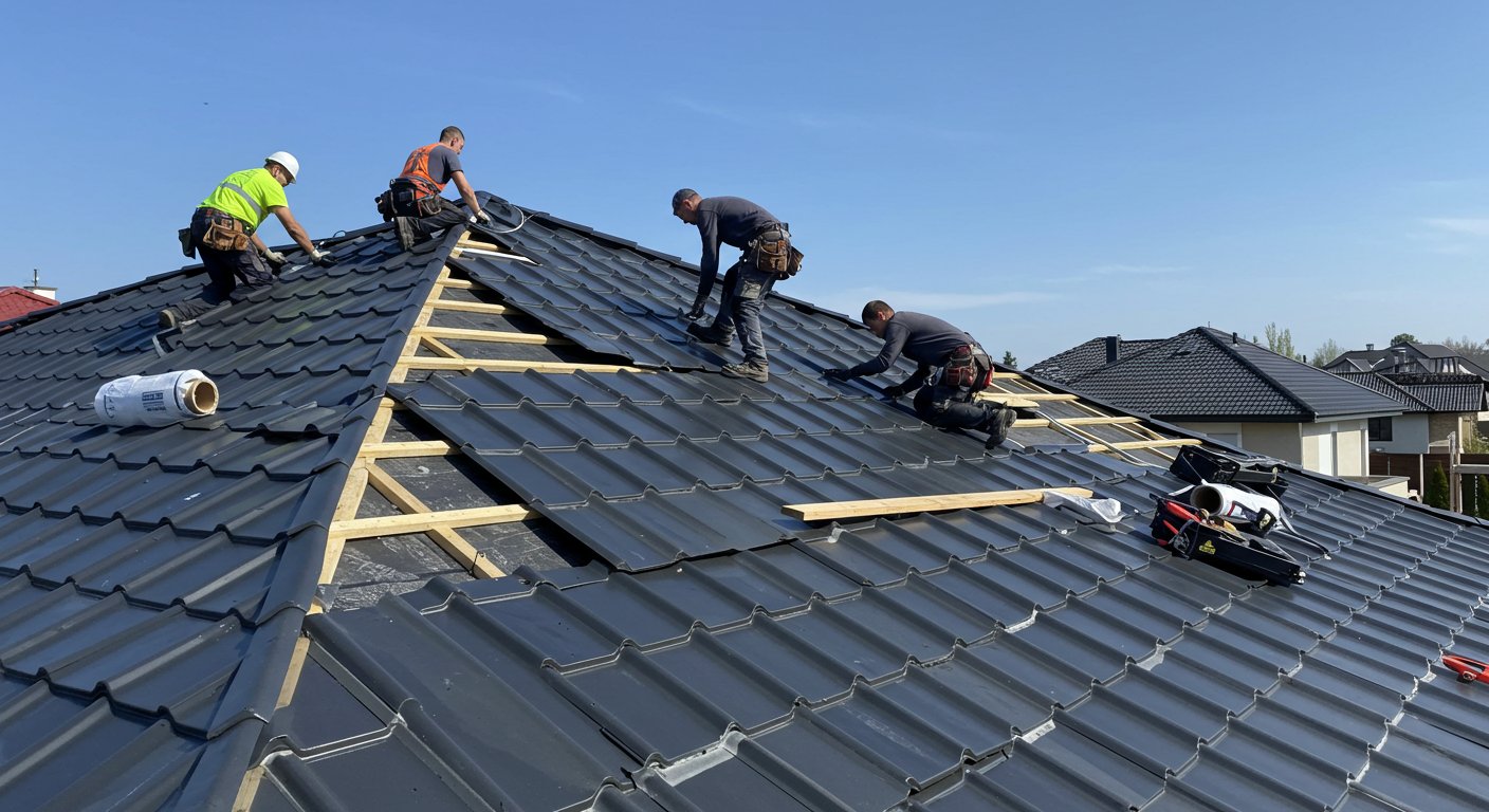 Монтаж металлочерепицы для частных домов
