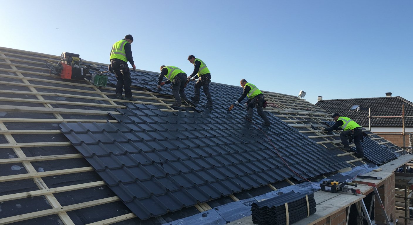 Монтаж металлочерепицы на частном доме