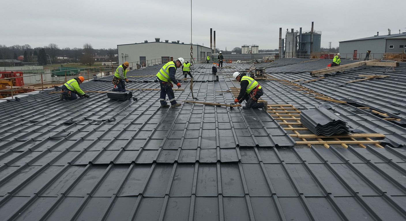 Профессиональный монтаж металлочерепицы для промышленного здания Монтаж металлочерепицы на промышленном объекте