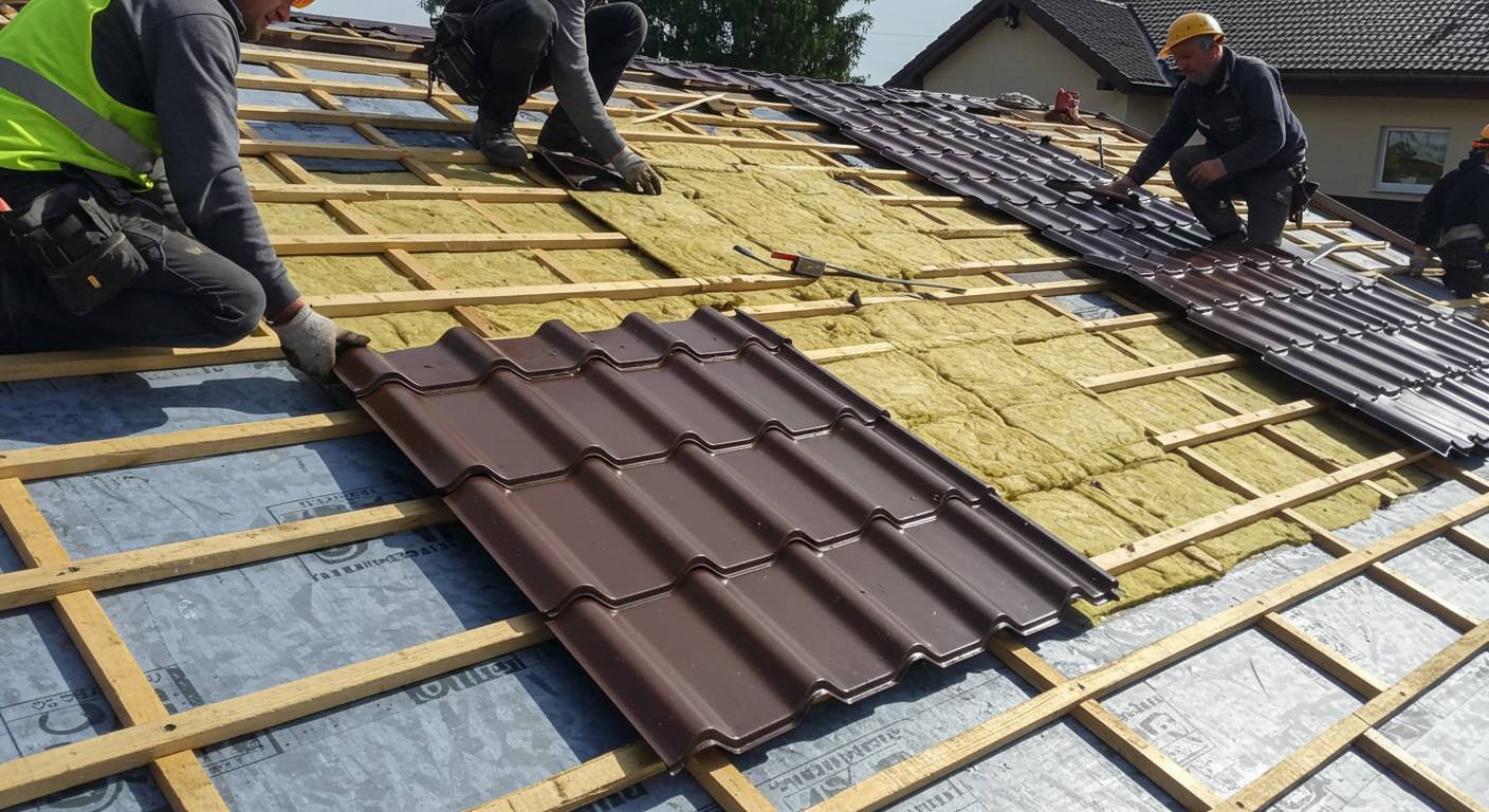 Монтаж кровли из металлочерепицы с утеплителем