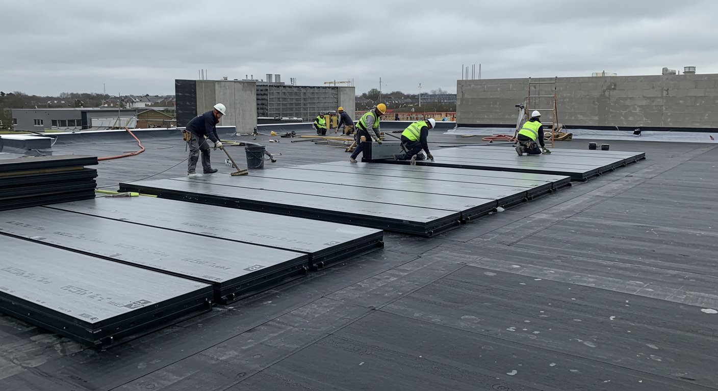 Монтаж плоской кровли с гидроизоляцией