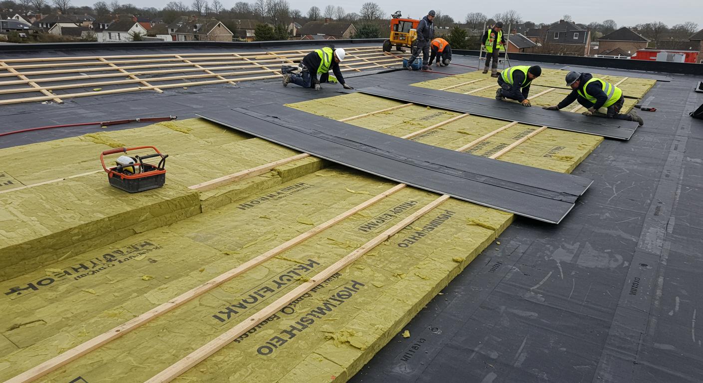 Монтаж плоской кровли с теплоизоляцией