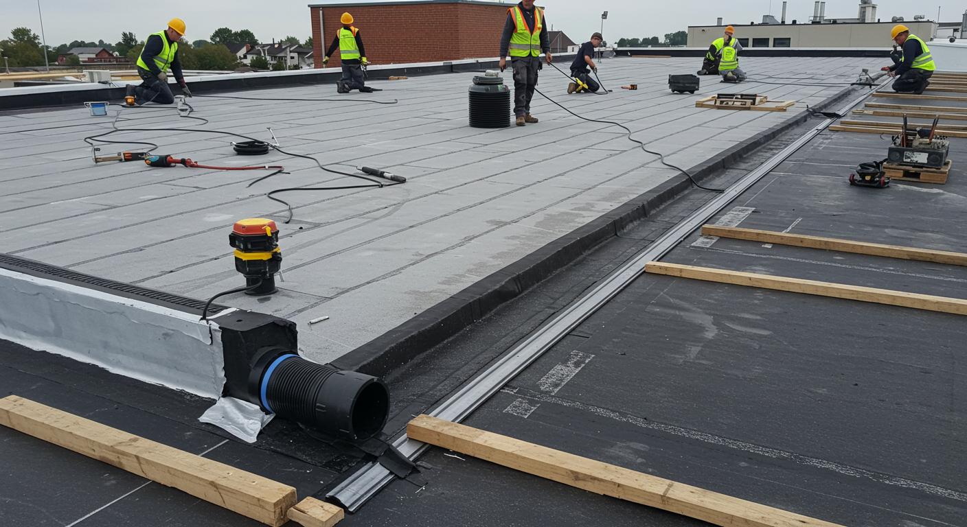 Монтаж плоской кровли с системой дренажа