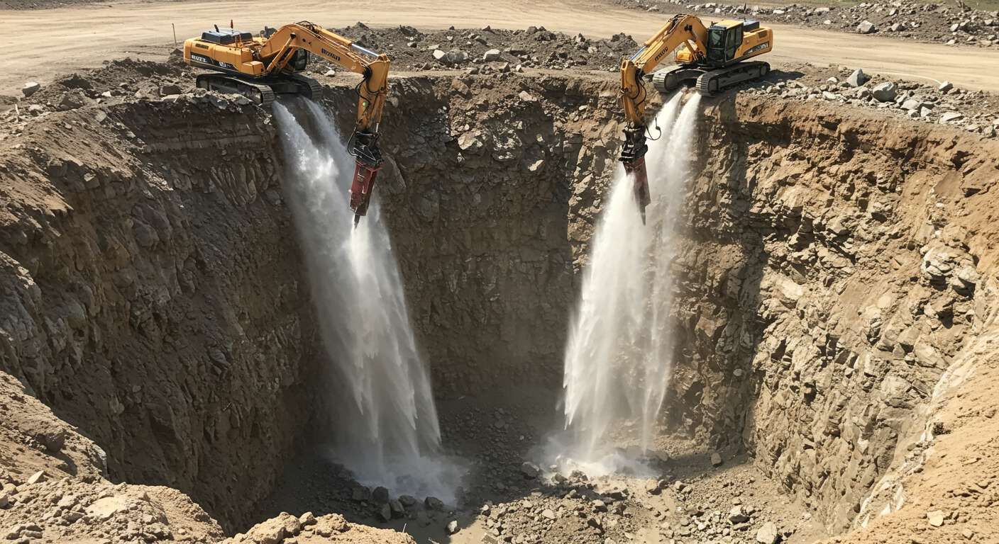 Разработка котлованов гидромолотами в скальном грунте