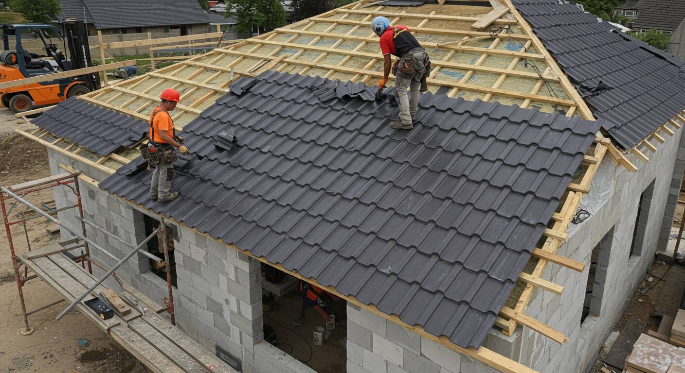 Монтаж скатной кровли из металлочерепицы