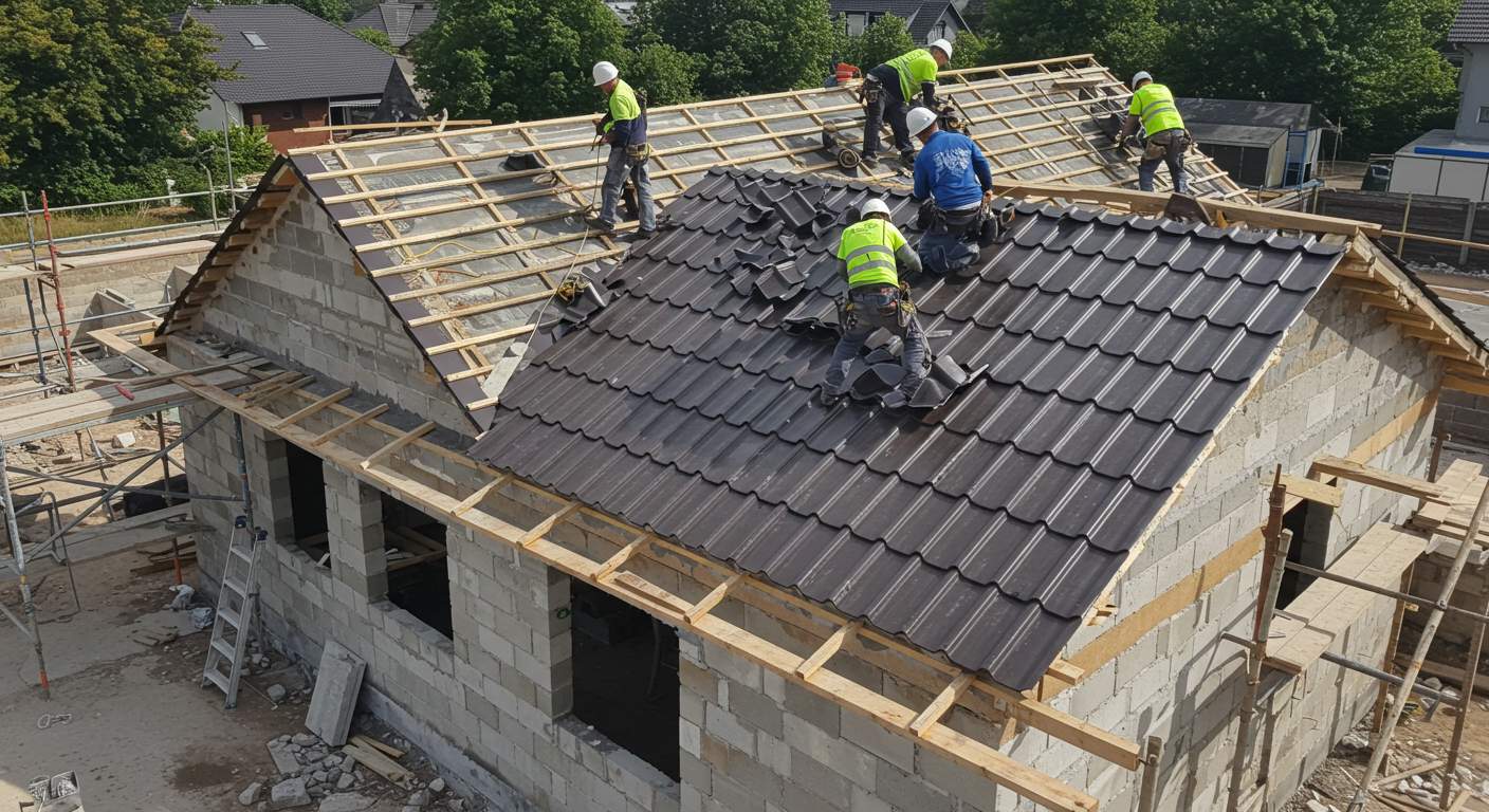 Монтаж скатной кровли из металлочерепицы