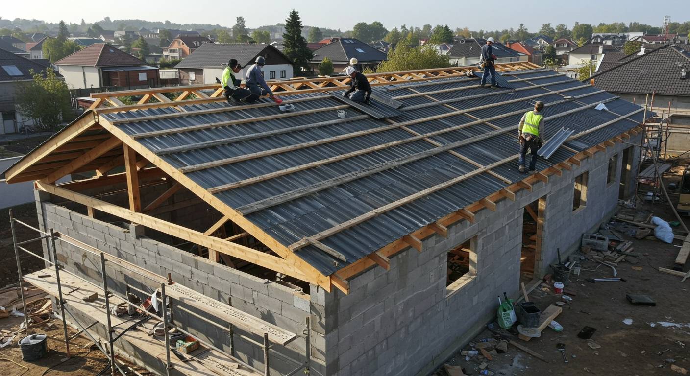 Монтаж скатной кровли из профнастила