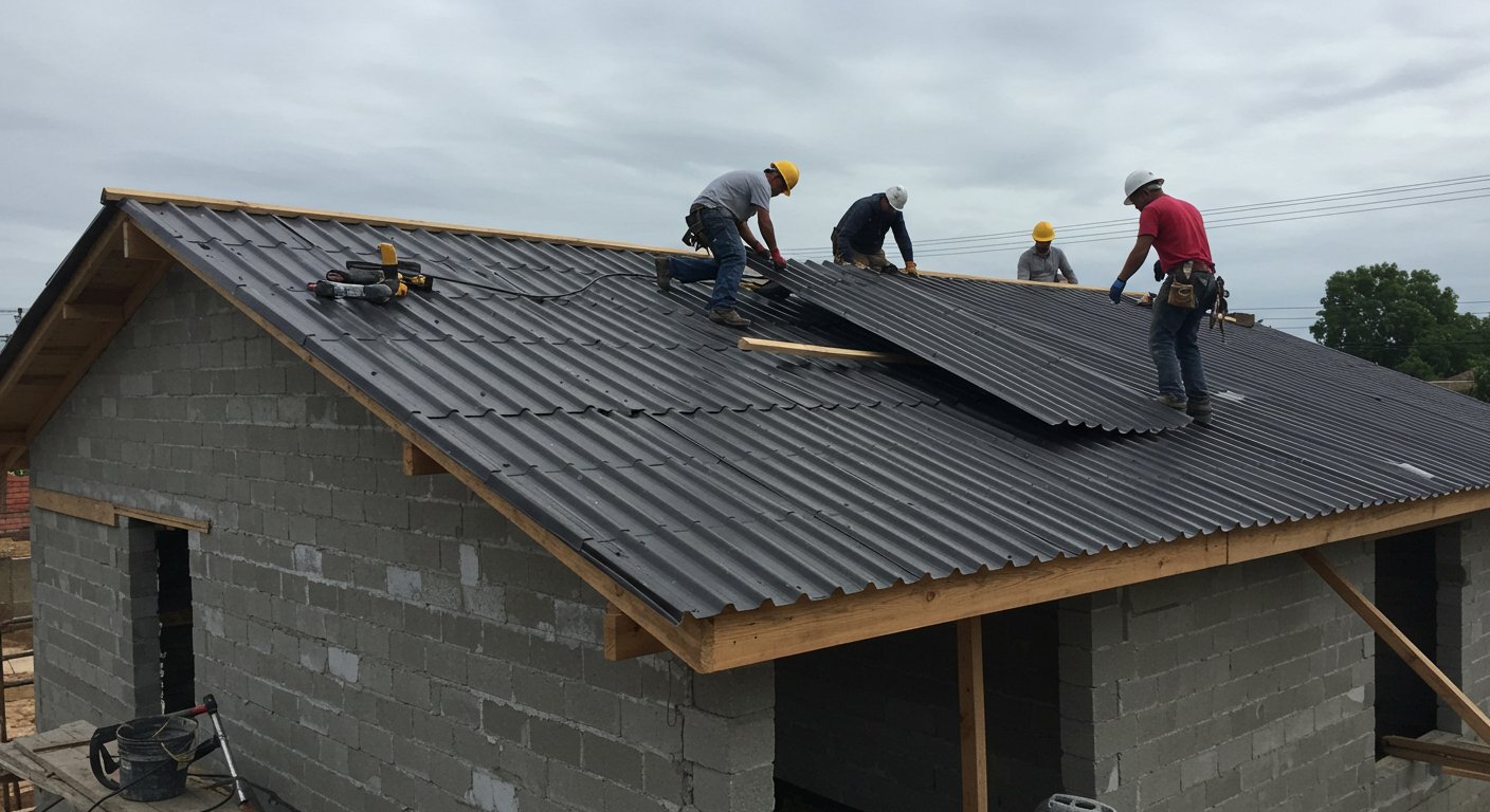 Монтаж скатной кровли из профнастила