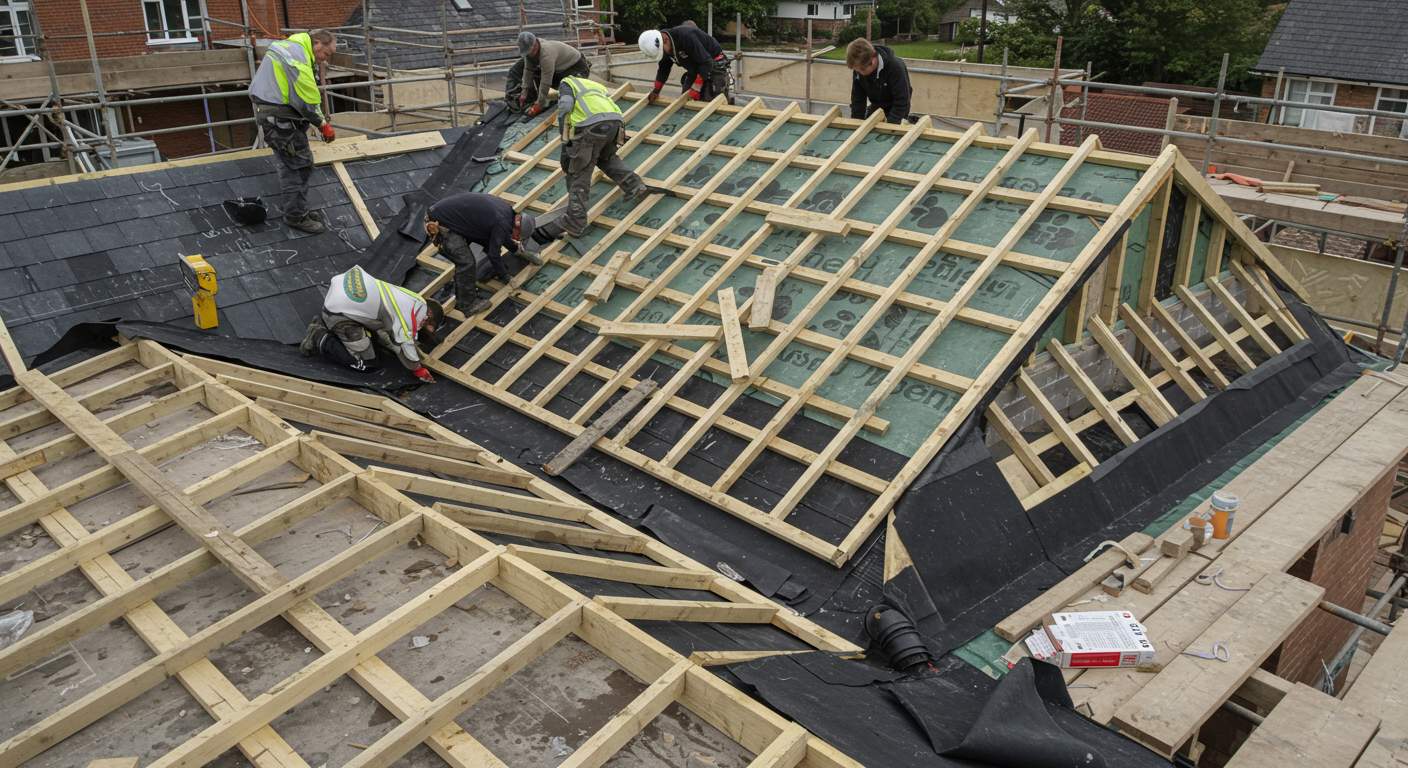Монтаж скатной кровли с водоотведением
