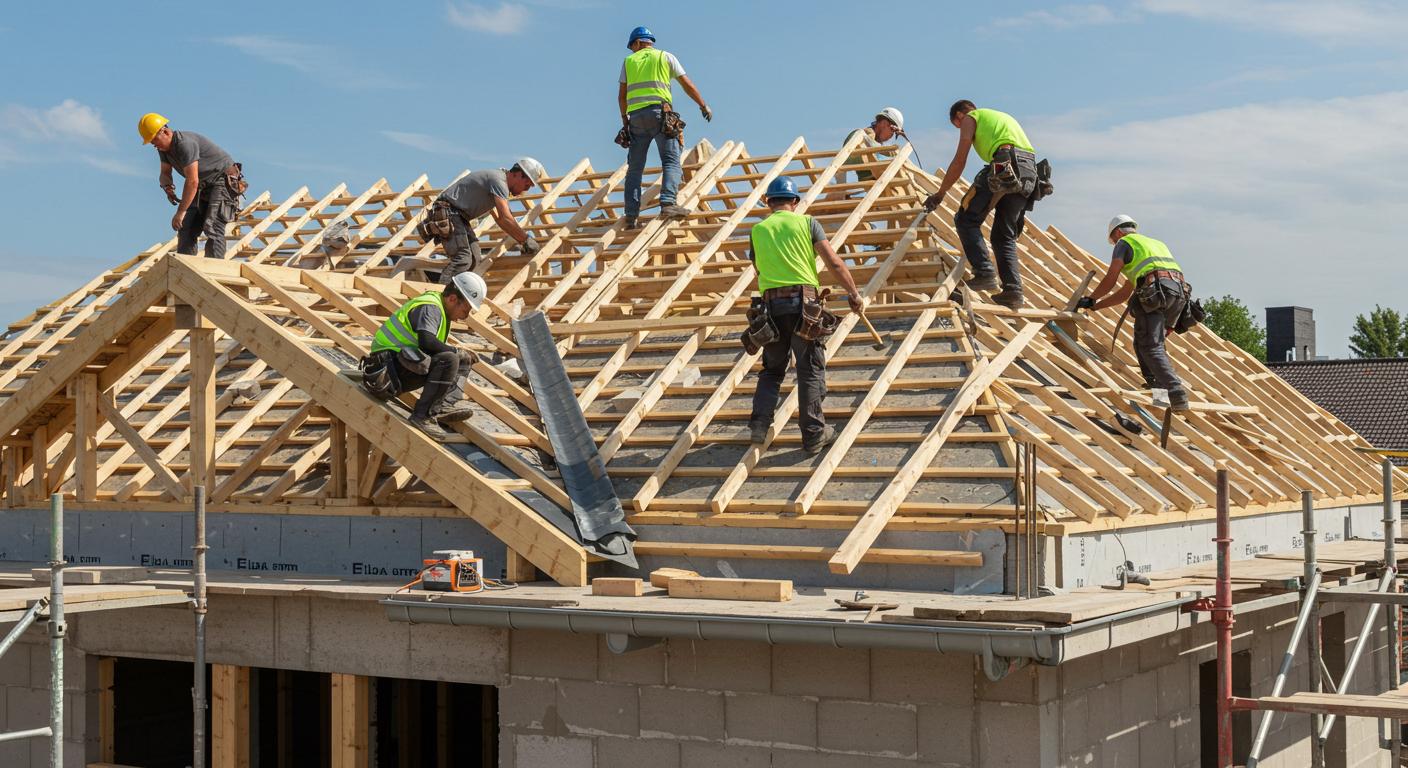 Монтаж скатной кровли с системой водоотведения