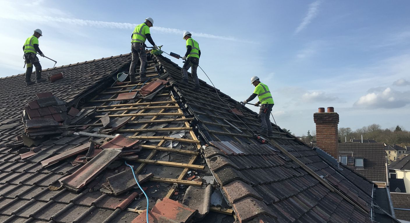 Демонтаж крыш промышленного здания с использованием автовышки