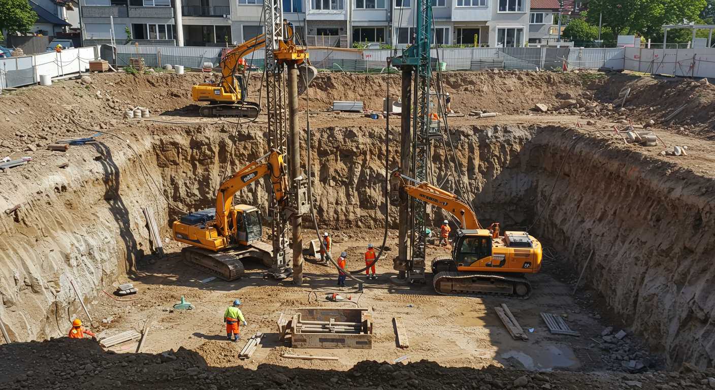 Монтаж буровой установки на строительной площадке