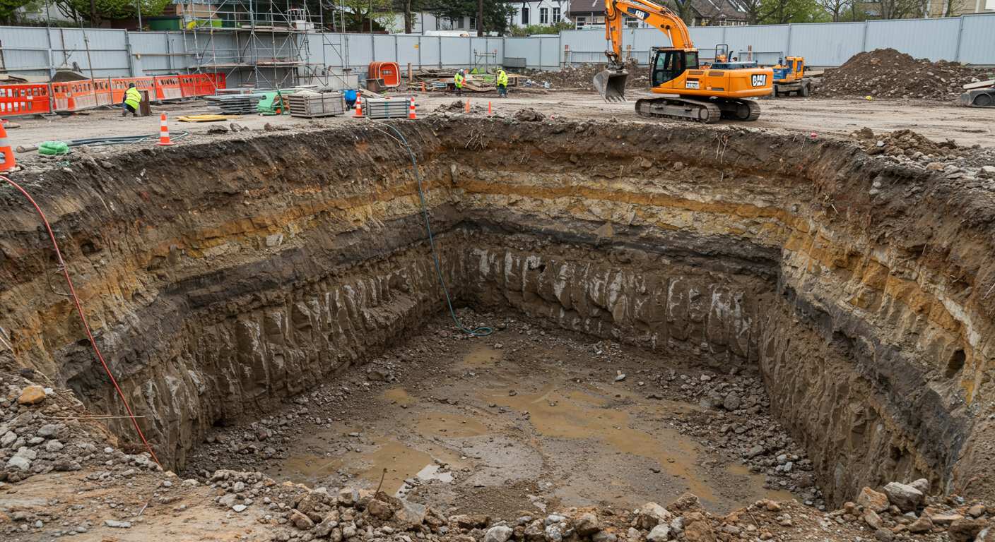 Разработка котлованов в суглинке с использованием техники