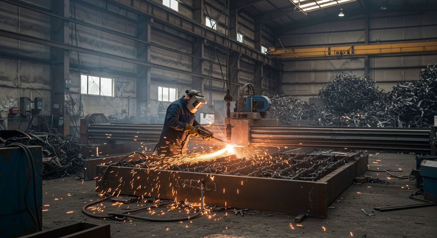 Плазменная резка металла на промышленном объекте