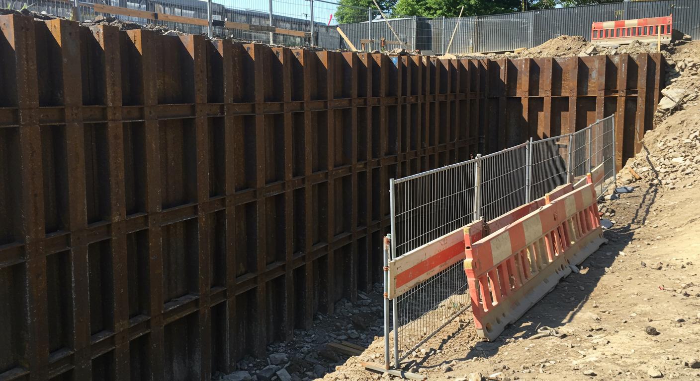 Комбинированное ограждение котлована от нашей компании Комбинированное ограждение котлована на строительной площадке