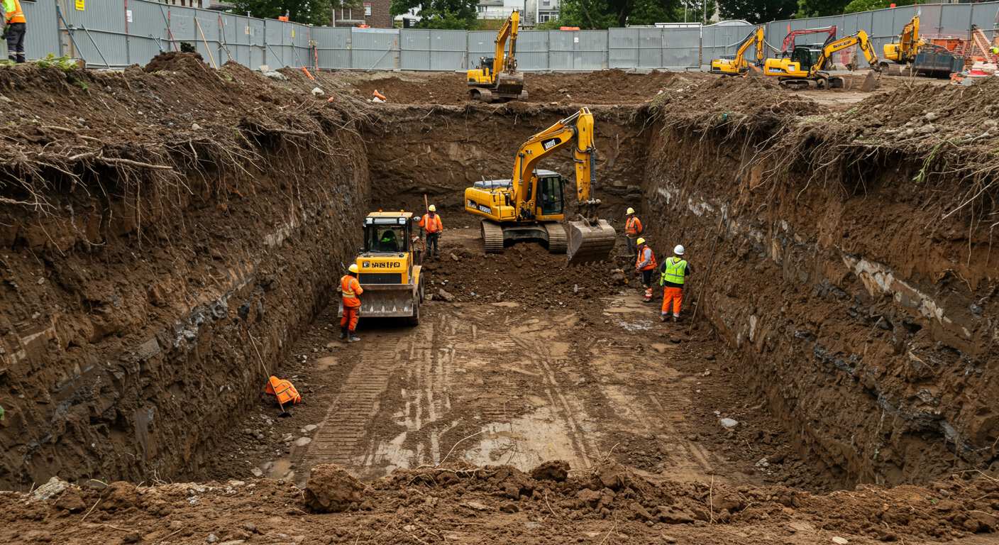 Разработка котлованов в плотных грунтах с использованием спецтехники