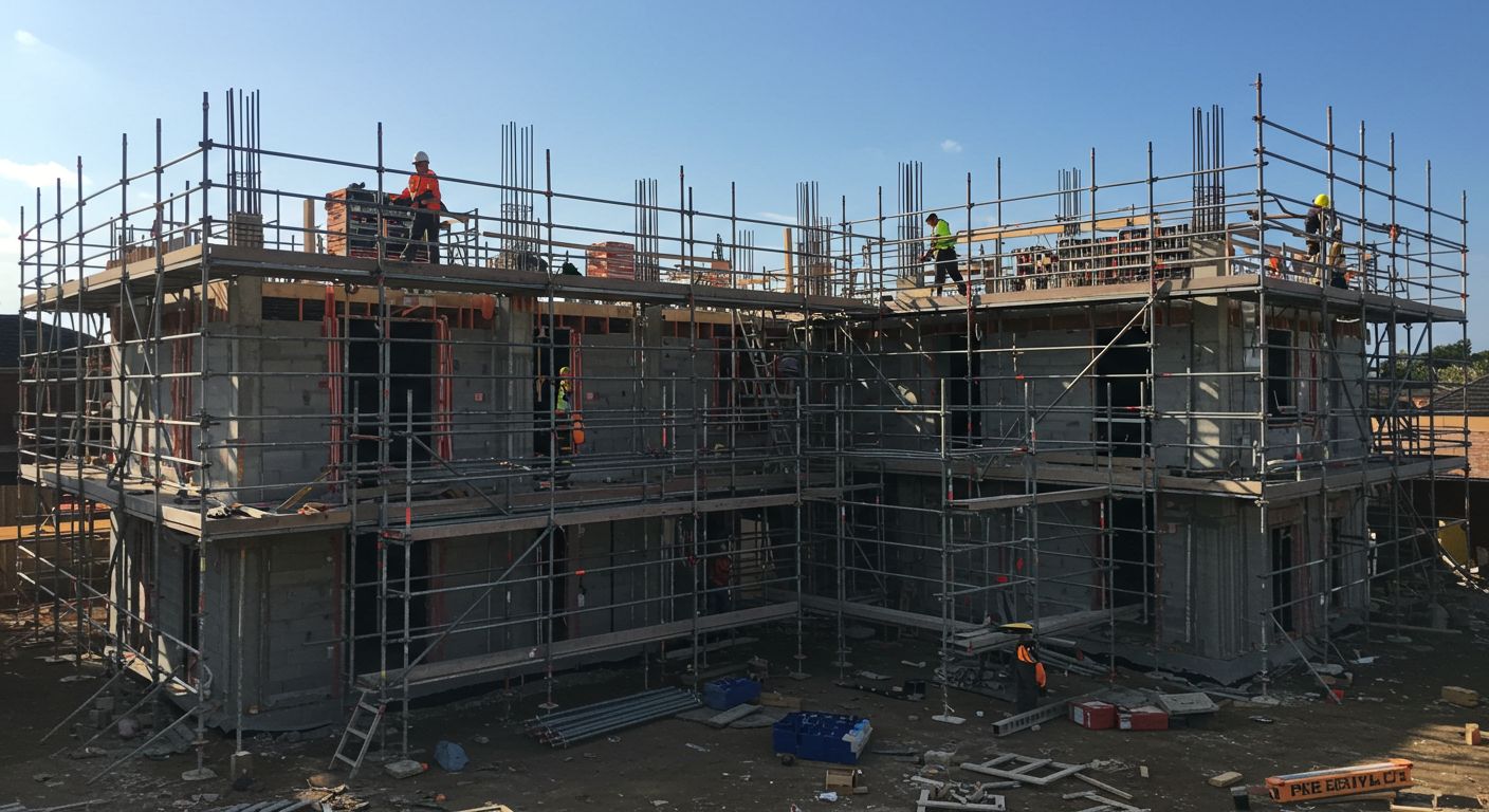 Монтаж строительных лесов для жилых зданий