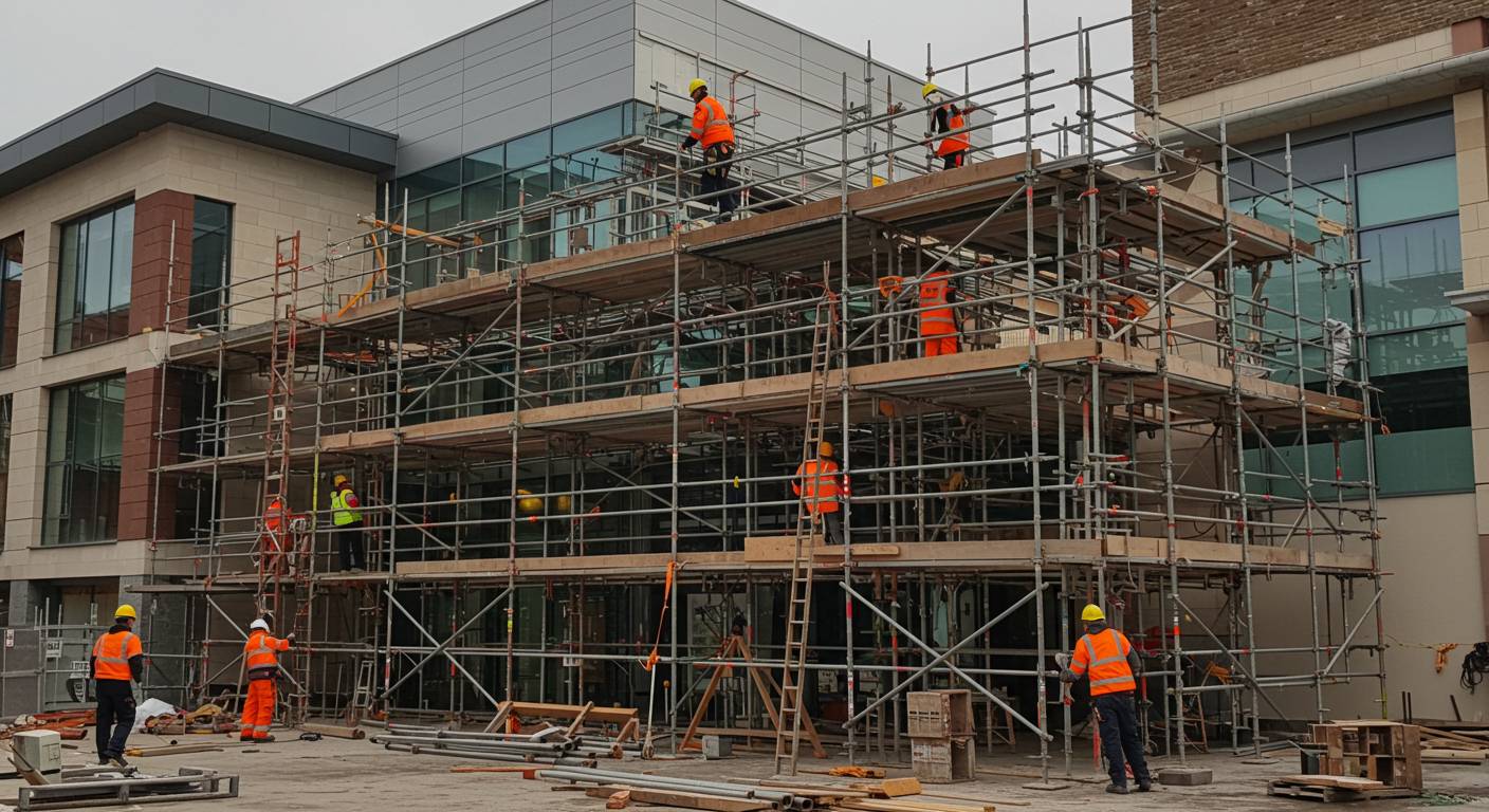 Монтаж строительных лесов на коммерческом объекте