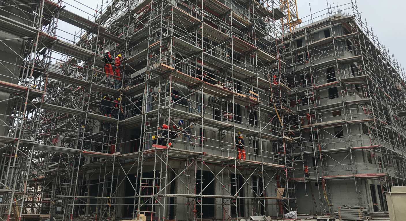 Монтаж строительных лесов для высотных зданий