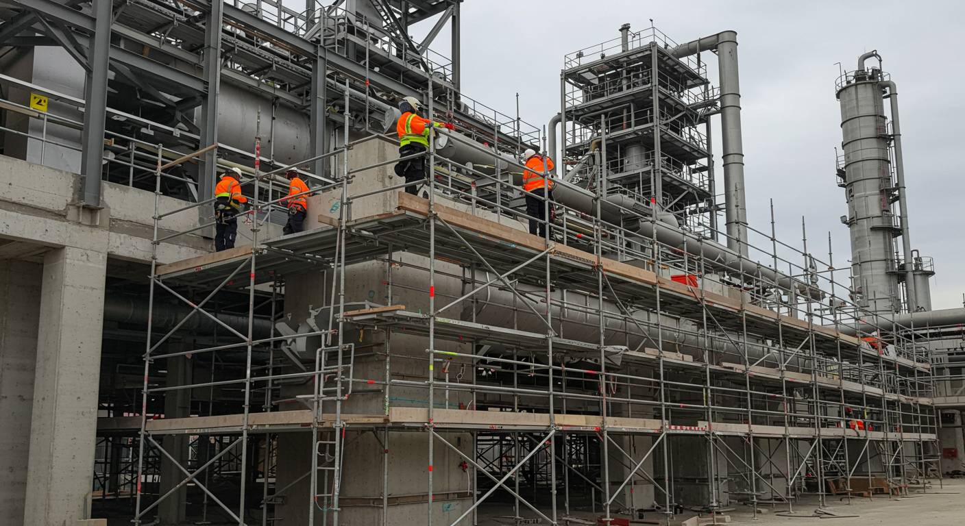 Монтаж строительных лесов на промышленном объекте