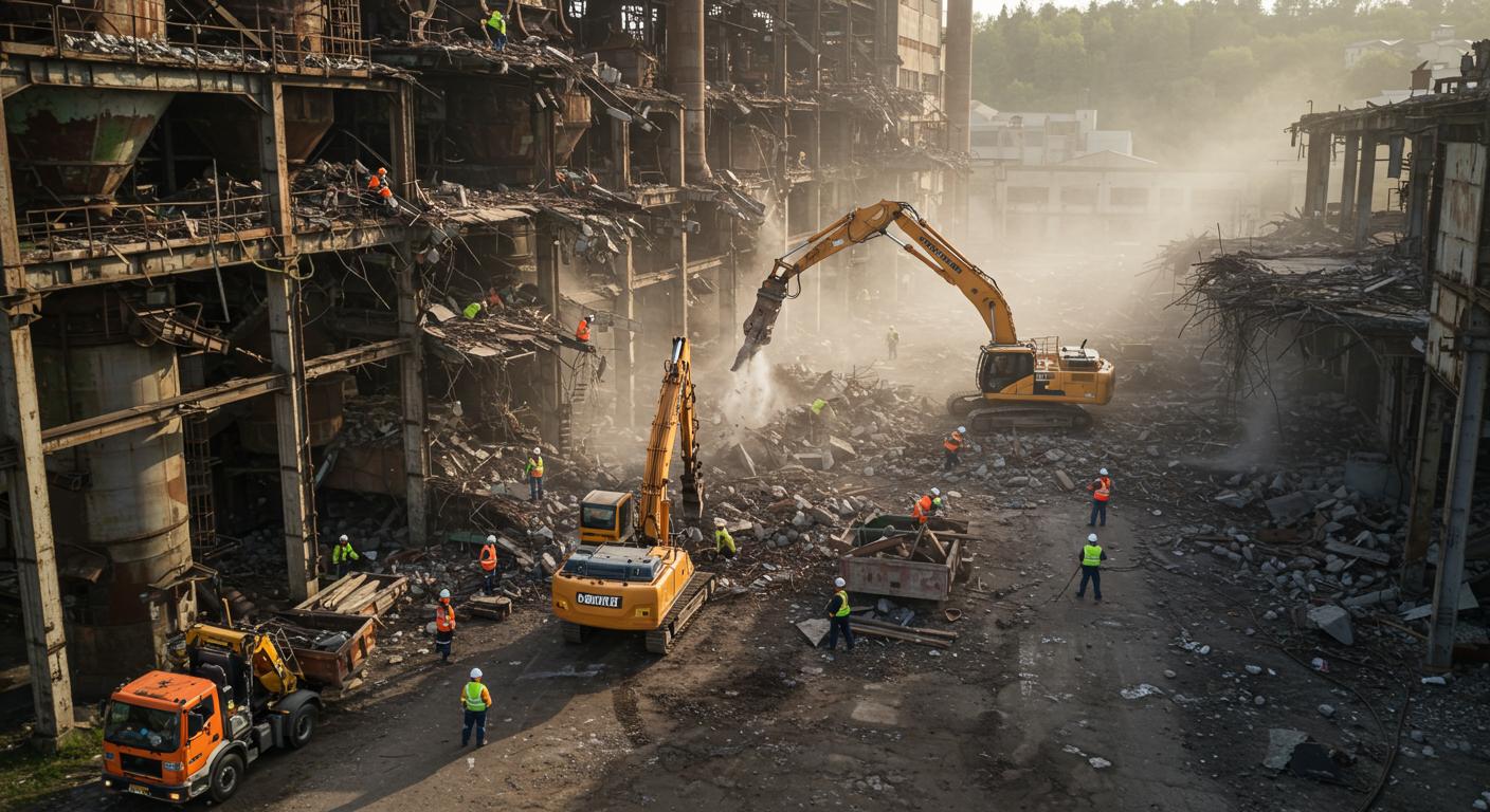 Демонтаж завода с использованием спецтехники