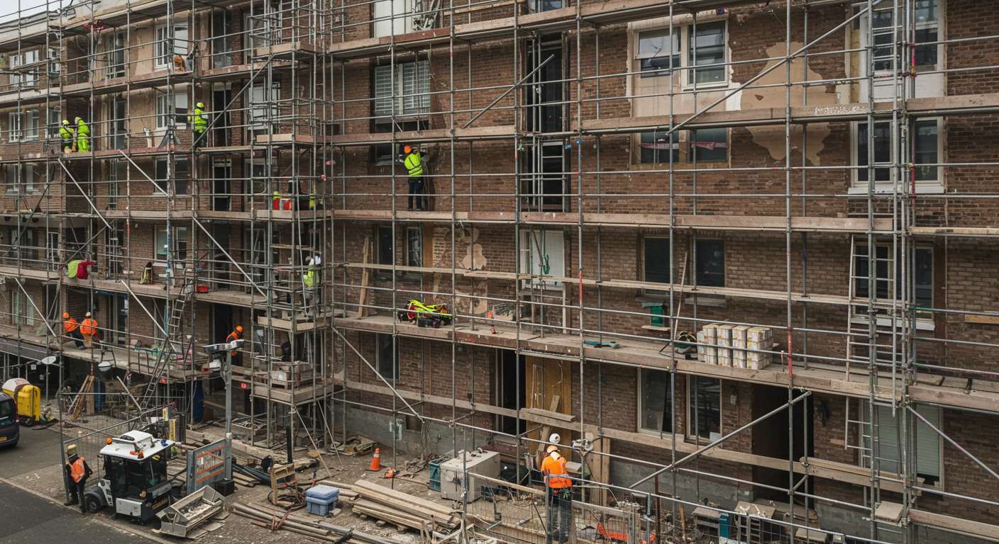 Профессиональный монтаж фасадных лесов на жилых зданиях Монтаж фасадных лесов для жилых объектов