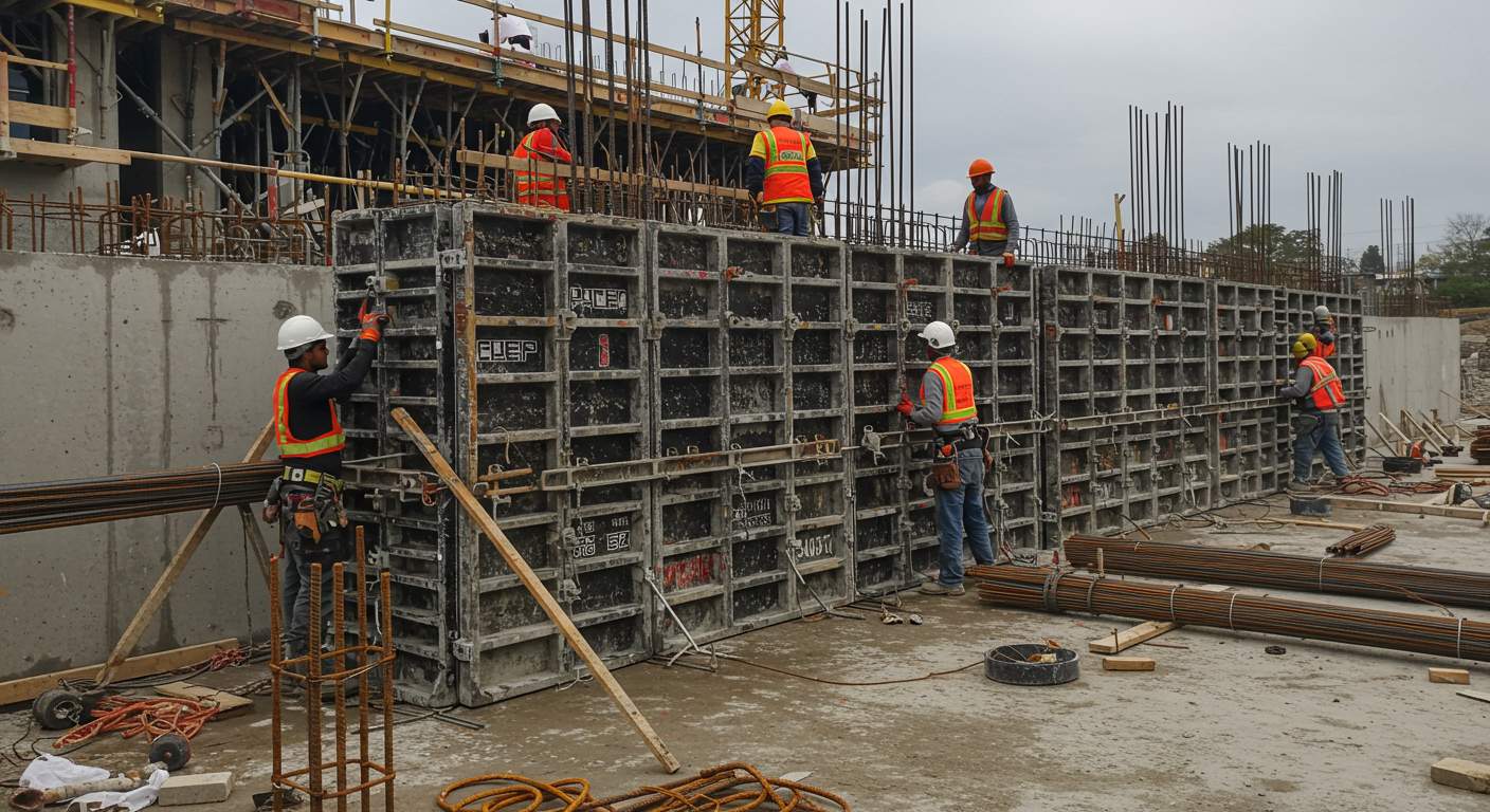 Монтаж опалубки для бетонных конструкций