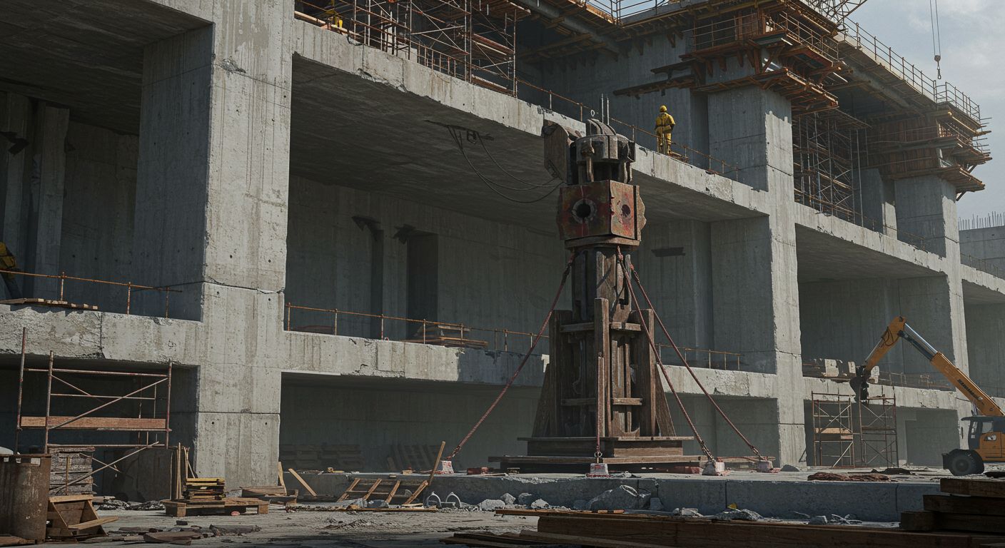 Монтаж несъемной опалубки на строительной площадке