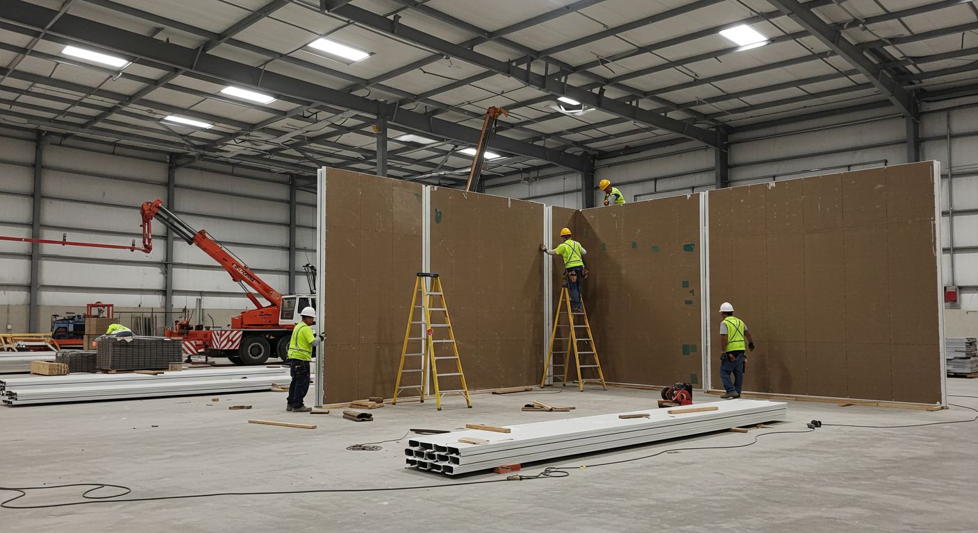 Монтаж склада из сэндвич-панелей