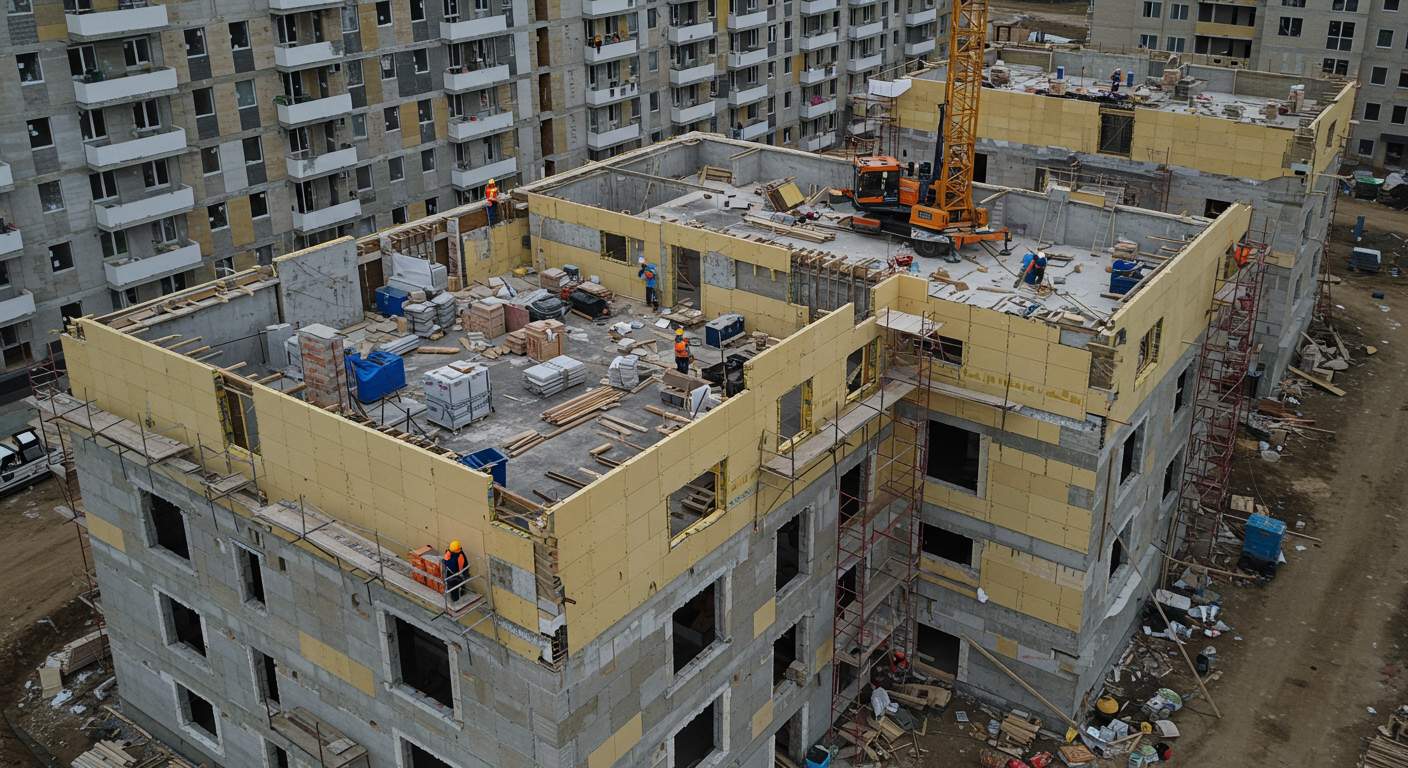Монтаж зданий из сэндвич панелей для жилых комплексов