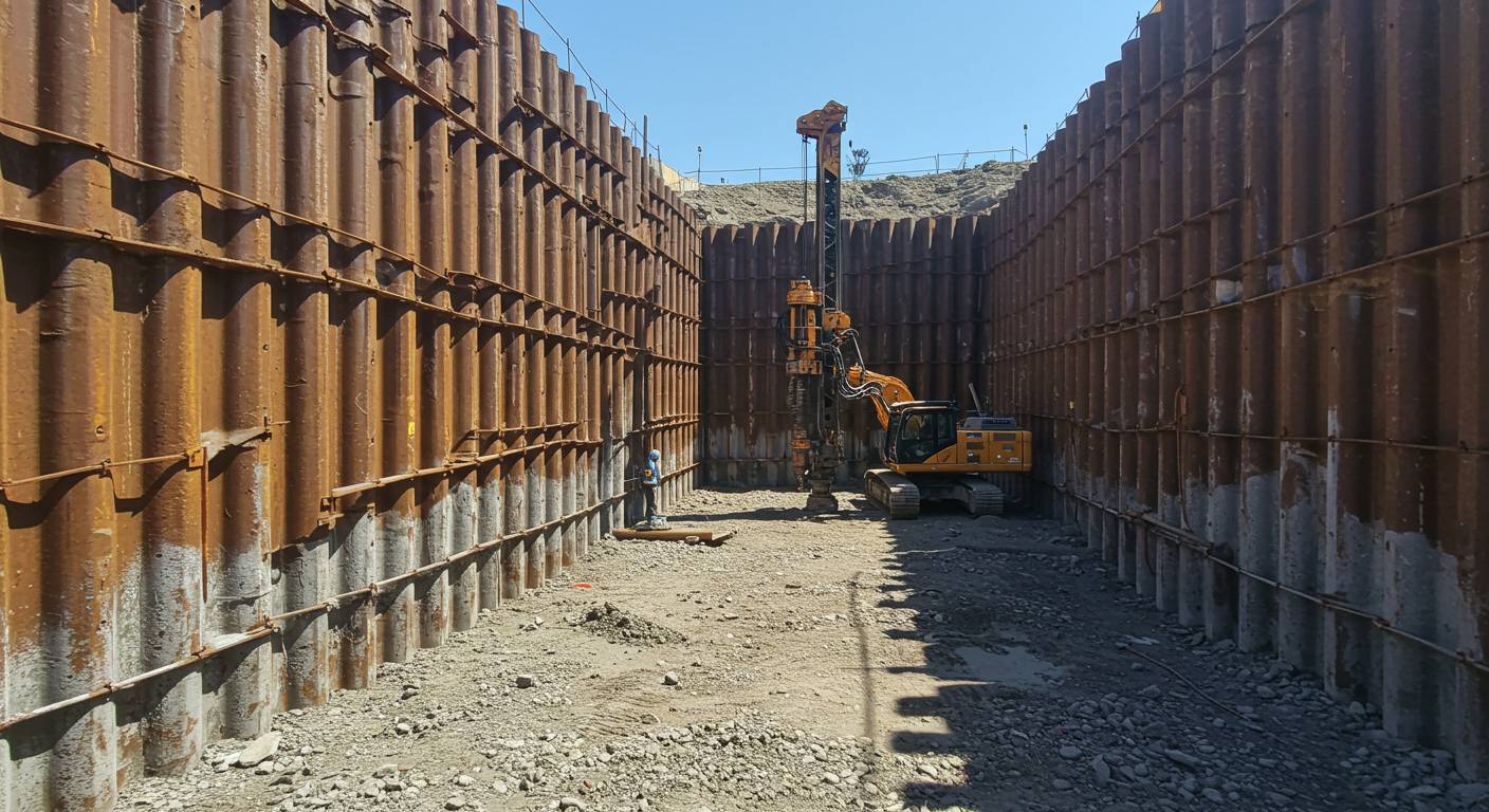 Современная буровая установка на стройплощадке